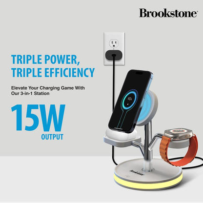 3-In-1 Wireless Charging Station Magnetic Charging Fast Wireless Charger Stand for Iphone 17,16,15,14,13,12,11 Pro Max Series, All Iwatch Series & Android Phone with Qi Charging