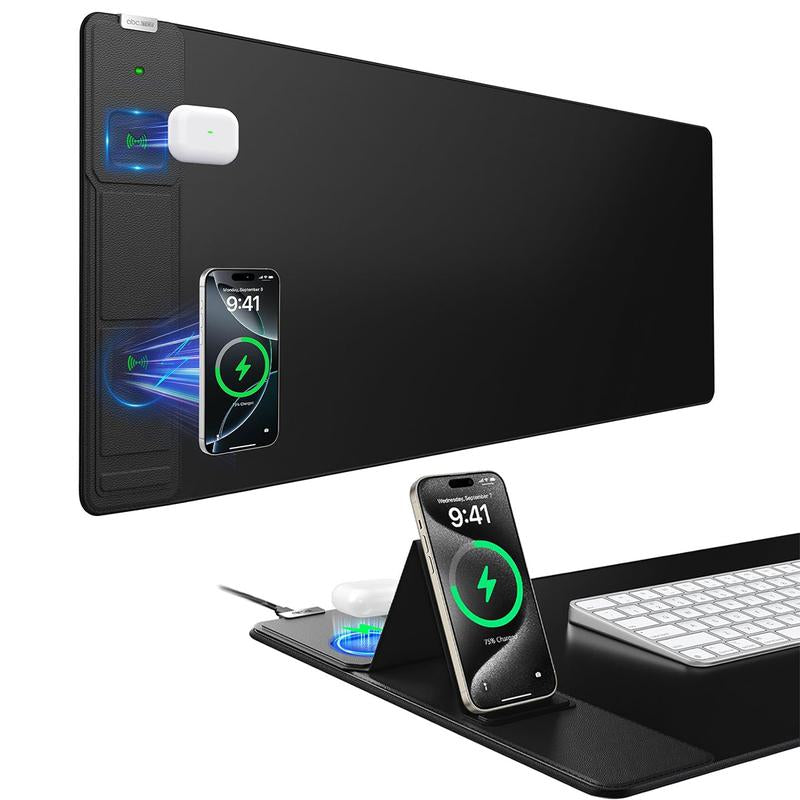 Wireless Charging Mouse Pad with Foldable Phone Holder
