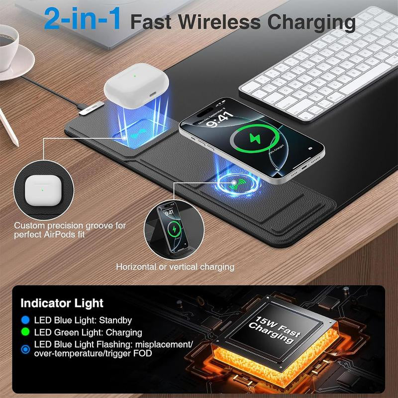 Wireless Charging Mouse Pad with Foldable Phone Holder