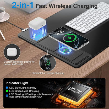Wireless Charging Mouse Pad with Foldable Phone Holder