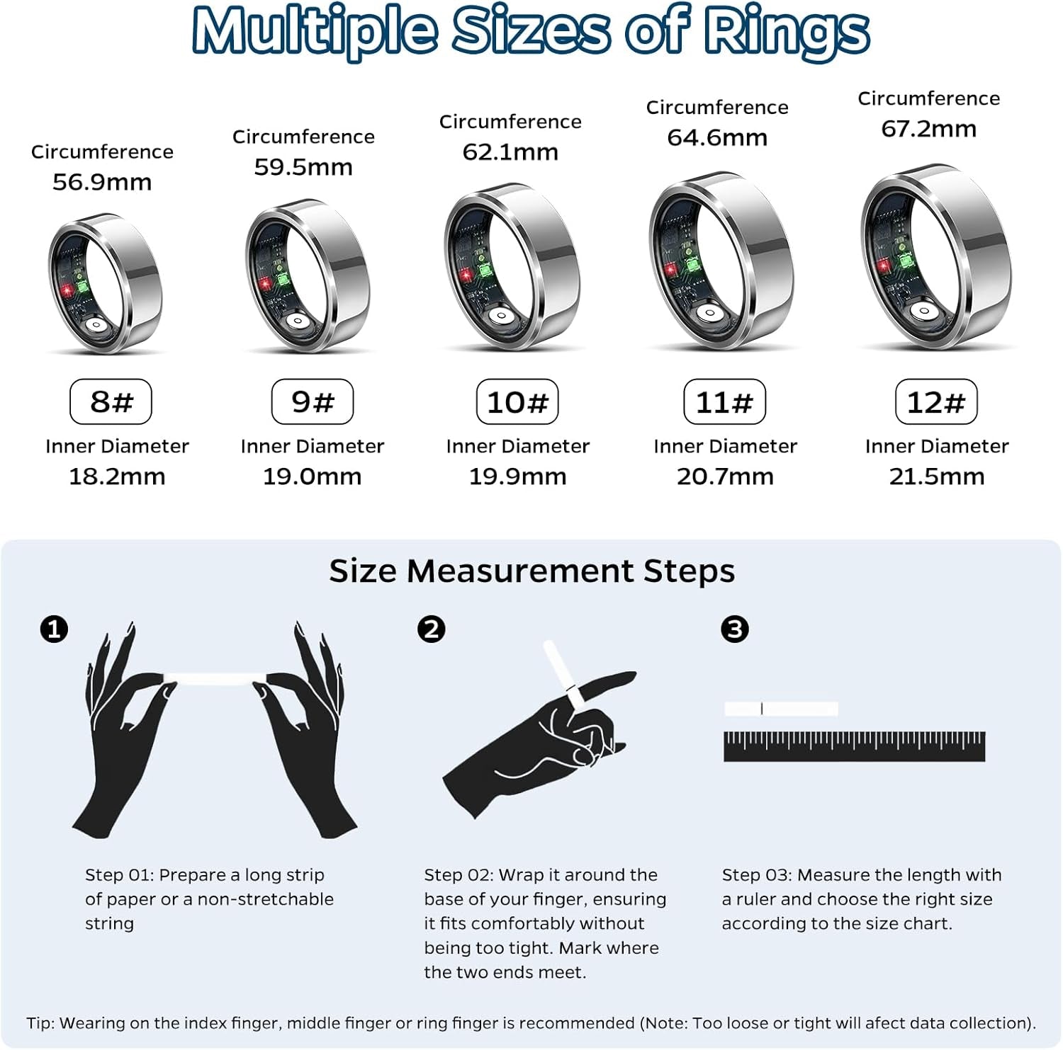 Sleep Tracker Ring with Heart Rate, Waterproof Fitness Ring for Activity Monitoring/Steps/Distance/Calories, Air Gestures, up to 7-Day Battery, for Ios Android 