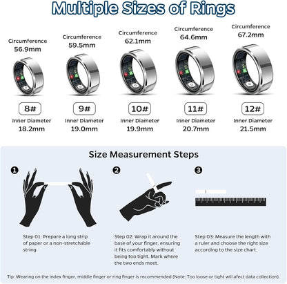 Sleep Tracker Ring with Heart Rate, Waterproof Fitness Ring for Activity Monitoring/Steps/Distance/Calories, Air Gestures, up to 7-Day Battery, for Ios Android 