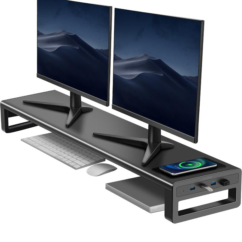Dual Monitor Stand with Wireless Charging and 4 USB Ports