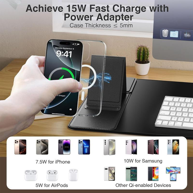 Wireless Charging Mouse Pad with Foldable Phone Holder