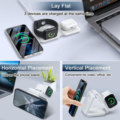 EFAITHFIX Wireless Charger, 3 in 1 Wireless Charging Station, Fast Wireless Charging Stand for Iphone 15 Proseries for Apple Watch SE for Airpods Pro (White) 3 in Foldable Multidevice 3 in Cable Folding Black Magnetic Electronic Adjustable Protection
