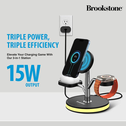 3-In-1 Wireless Charging Station Magnetic Charging Fast Wireless Charger Stand for Iphone 17,16,15,14,13,12,11 Pro Max Series, All Iwatch Series & Android Phone with Qi Charging