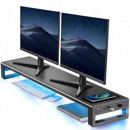 Dual Monitor Stand with Wireless Charging and 4 USB Ports