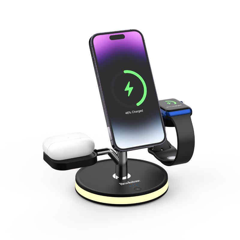 3-In-1 Wireless Charging Station Magnetic Charging Fast Wireless Charger Stand for Iphone 17,16,15,14,13,12,11 Pro Max Series, All Iwatch Series & Android Phone with Qi Charging