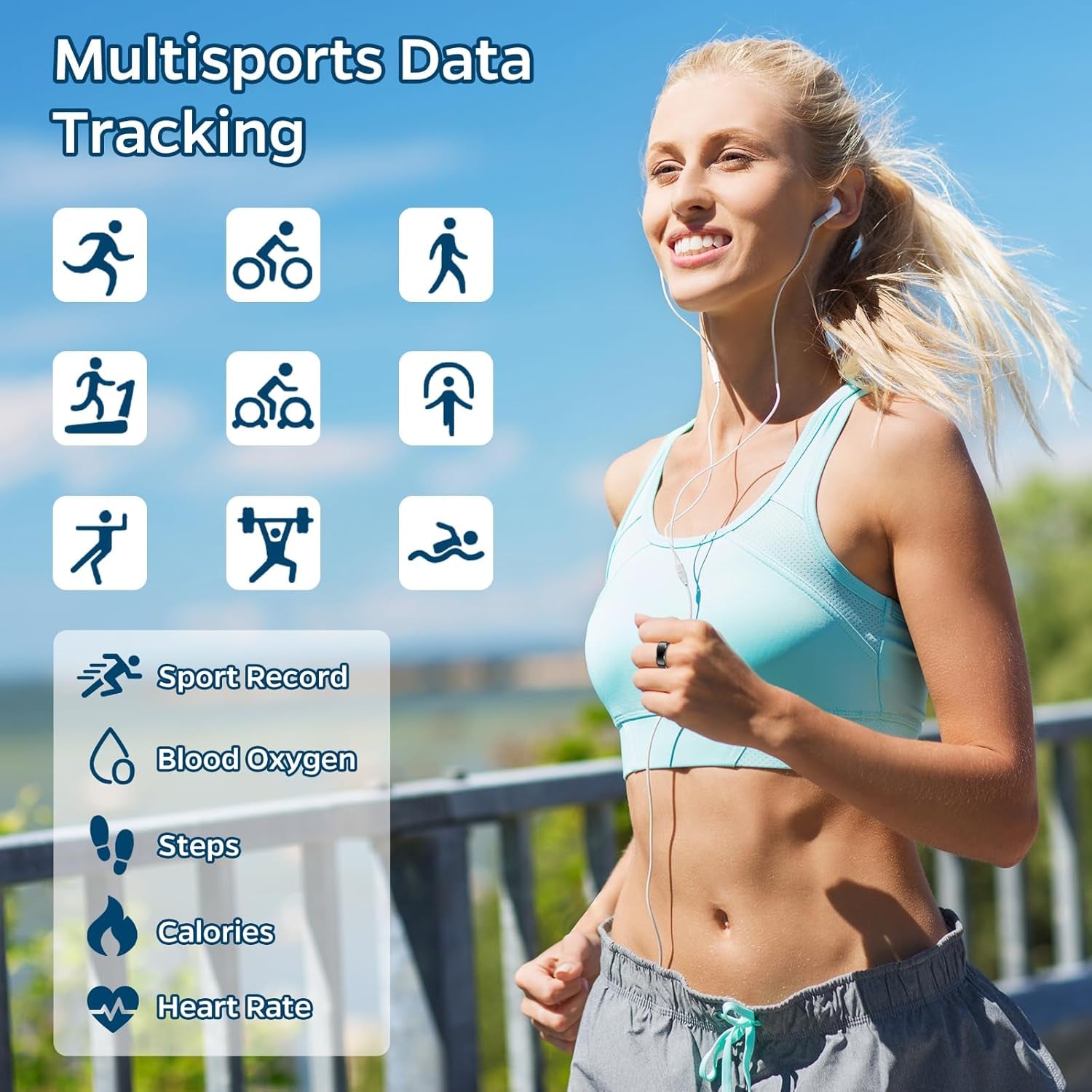 Sleep Tracker Ring with Heart Rate, Waterproof Fitness Ring for Activity Monitoring/Steps/Distance/Calories, Air Gestures, up to 7-Day Battery, for Ios Android 