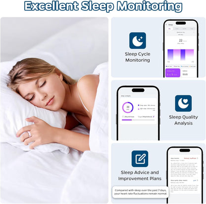 Sleep Tracker Ring with Heart Rate, Waterproof Fitness Ring for Activity Monitoring/Steps/Distance/Calories, Air Gestures, up to 7-Day Battery, for Ios Android 