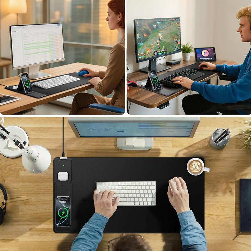 Wireless Charging Mouse Pad with Foldable Phone Holder