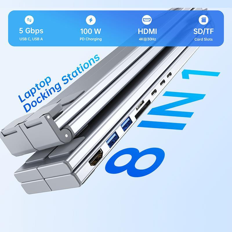 Multifunctional Laptop Holder Stand with HDMI & USB-C Port, 8-In-1