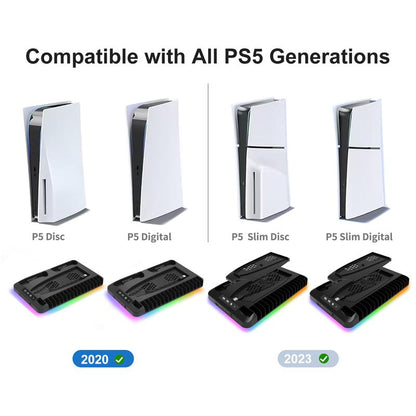 Dual PS5 Controller Charging Station with Cooling Fan & 3 Port USB