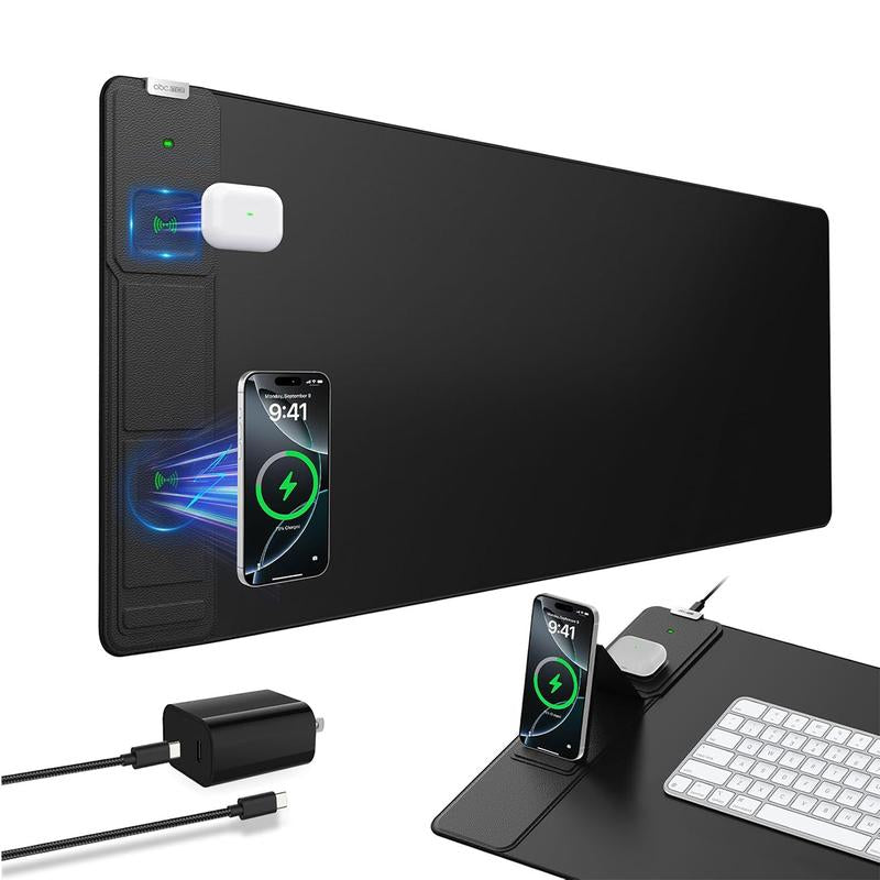 Wireless Charging Mouse Pad with Foldable Phone Holder