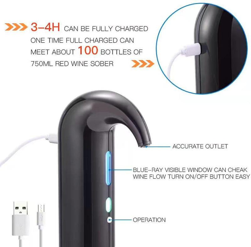 Electric Wine Decanter Pump One Touch Rechargeable Wine Aerator Dispenser