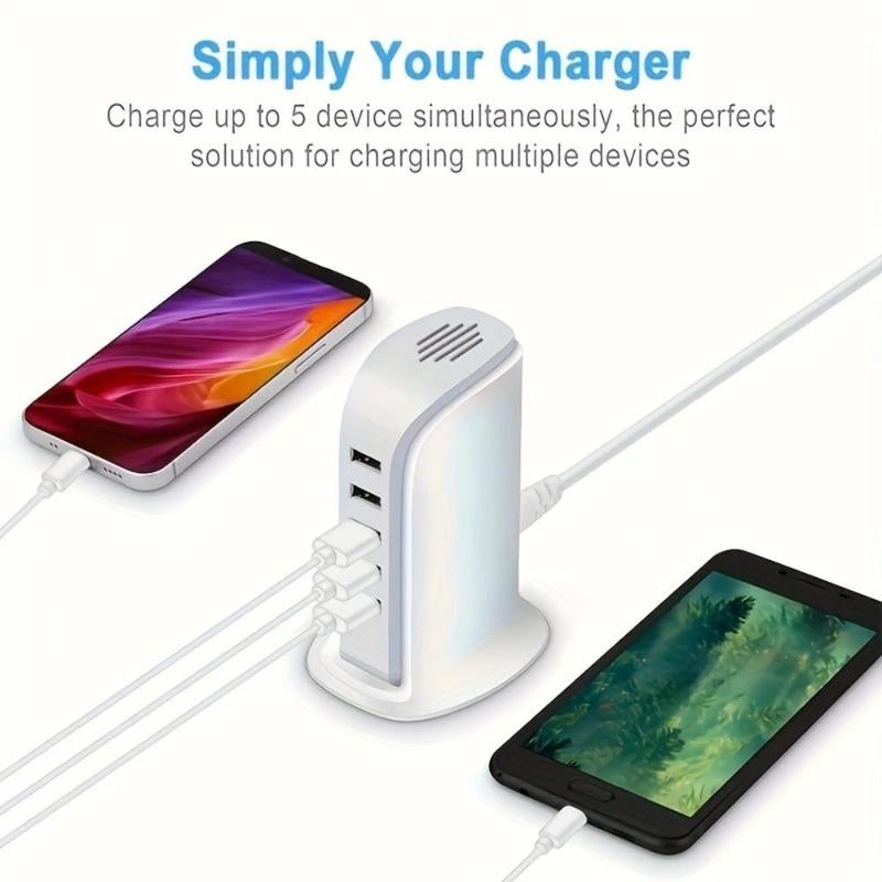 5-Port USB Charging Station, Multi-Functional 