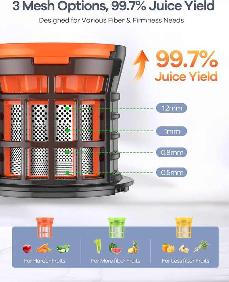 Syvio Juicer Machines, Cold Press Juicer with Large Feed Chute for Whole Fruits & Vegetables