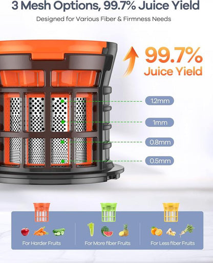 Syvio Juicer Machines, Cold Press Juicer with Large Feed Chute for Whole Fruits & Vegetables