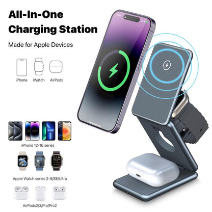 3In1 Wireless Fast Charging Station for Iphone 17/16/15/14/13/12 Series, Airpods 3/2/Pro, Iwatch 