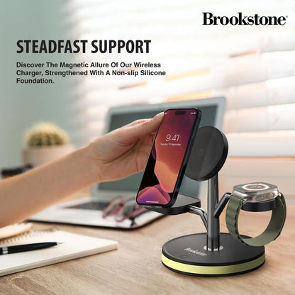 3-In-1 Wireless Charging Station Magnetic Charging Fast Wireless Charger Stand for Iphone 17,16,15,14,13,12,11 Pro Max Series, All Iwatch Series & Android Phone with Qi Charging
