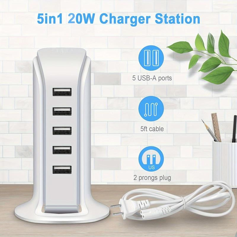 5-Port USB Charging Station, Multi-Functional 